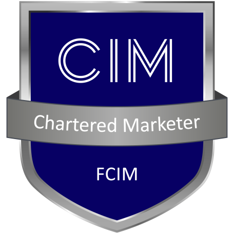 Credly badge for Chartered Marketer status and Fellow of the Chartered Institute of Marketing